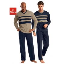 le jogger® Pyjama, (Packung, 4 tlg., 2 Stück), Schlafanzug mit kontrastfarbigen Einsätzen vorn