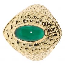 Eglanzia Navette-Ring ""Duomo Verde"", grüner Achat, vergoldet 21 Achat