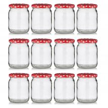 Lecker daheim Einmachgläser, 540 ml, 12er-Set x rot/weiß