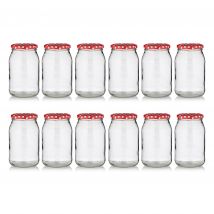 Lecker daheim Einmachgläser, 900 ml, 12er-Set x rot/weiß