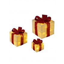 Dekorieren macht glücklich LED Geschenkboxen, 3er-Set x beige/rot