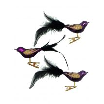 Dekorieren macht glücklich 3 Glasvögel, 8 cm, mundgeblasen, von Hand dekoriert x lila