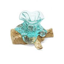 Dekorieren macht glücklich Teakholz mit Glasvase, ca. 15 cm x natur