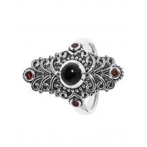 Kala Ratna Cocktail-Ring, Onyx, Granat, Silber 925 oxidiert 21 x Onyx