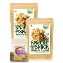 Marcel's Better Food Jumbo Snäck-Paket mit 2x Knäcke-Snäck Rosmarin-Meersalz Backmischung, inkl. Körner-Topping, 3-teilig