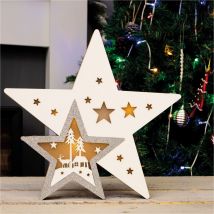 Wooden Light Up LED Christmas Star Decoration Battery Powered