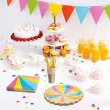 40 Piece Party Tableware Set Rainbow Theme, Includes 10 Plates, 10 Cups, 10 Napkins and 10 Straws Perfect for Birthday Party Decor...
