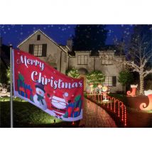 Merry Christmas Flag Santa Snowman and Xmas Gift Presents Design with 2 Metal Grommets, Red