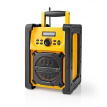 Job Site FM Radio with Bluetooth, IPX5 Water Resistant Portable Heavy Duty Speaker, Battery or Mains Powered - Yellow