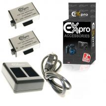 Ex-Pro Garmin VIRB 360 Dual Twin Battery Charger with 2 x Ex-Pro Garmin VIRB 360 Rechargeable Batteries