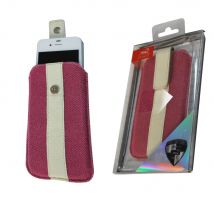Croco® iPhone 5 Slip-Stripe PU Leather Slip case pouch with Magnetic Clasp/Pull Slide - Pink & Cream