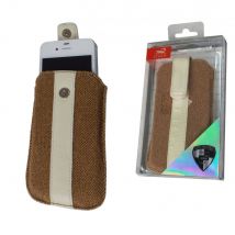 Croco® iPhone 4/4s Slip-Stripe PU Leather Slip case pouch with Magnetic Clasp/Pull Slide - Brown & Cream