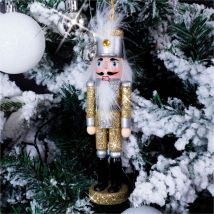 Glitter Nutcracker Hanging Christmas Tree Decoration - Silver