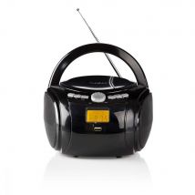 Portable CD Player Boombox, ﻿Battery & Mains Powered Stereo, 9W, Bluetooth, FM Radio, AUX In & USB playback, Carry Handle, Black