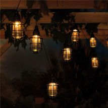 Outdoor Solar Powered Rustic Wire Cage String Light Geometric with 10 Warm White LEDs 3.8m