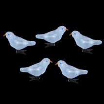 5 Acrylic Light Up Birds LED Ice White Christmas Decoration Clip On for Indoors or Outdoors