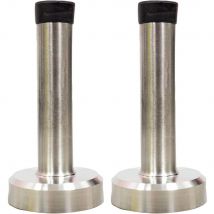 2 Pack 85mm Door Stops Wall Mounted Quality Satin Stainless Steel with Rubber Stops