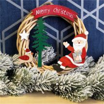 Festive Wicker Christmas Wreath with Santa Claus Design and LED String Light Battery Powered