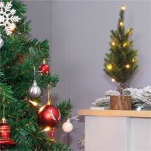 Pre-Lit Wooden Effect Mini Christmas Tree with LED Lights Battery Operated