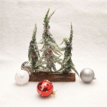 Decorative Snow Topped Effect Mini Christmas Tree Display on Log