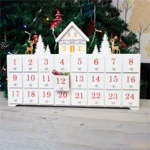 Festive Wooden Christmas Advent Calendar with 24 Individual Drawers and LED Lights - White Reindeer Scene
