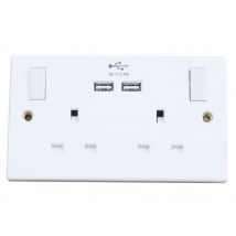 Dencon 4410NB 2-Gang Switched Socket with 2 USB Ports 13A