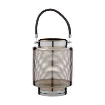 INTERIORS by Premier Large Nickel Stripe Lantern - Stainless Steel & Black