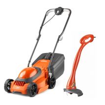 FLYMO EasiMow 300 Corded Rotary Lawn Mower & MiniTrim Cordless Grass Trimmer - Orange & Grey