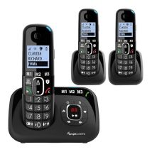 AMPLICOMMS BigTel 1583 Cordless Phone - Triple Phone, Black