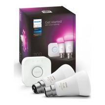 PHILIPS HUE White & Colour Ambiance Starter Kit with Twin Pack LED Smart Bulb & Bridge - B22