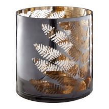 INTERIORS by Premier Fern Large Glass Candle Holder - Metallic Grey