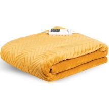 DREAMLAND Hurry Home Deluxe Velvet Heated Throw - Mustard, 160 x 120 cm