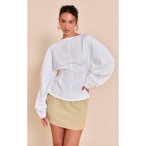 Blouse ajustée tissée blanche à col bateau, Blanc
