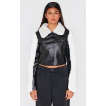 Veste en PU noir à manches collées, Noir