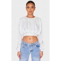 Blouse en organza blanche plissée à manches longues, Blanc