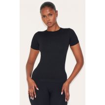 T-shirt long côtelé noir à détail contours, Noir