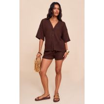 Short oversize chocolat à taille mi-haute, Chocolat