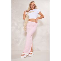 Pink Pinstripe Rib Split Back Midaxi Skirt, Pink