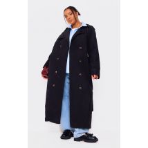 Plus Trench oversize noir à boutons, Noir