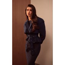PLT Label Trench court bleu marine à ceinture, Bleu Marine