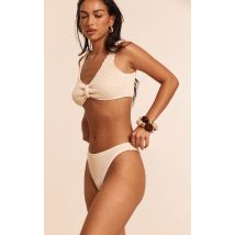 Bas de bikini tanga taille haute froncé crème, Crème