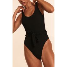 Maillot de bain crêpé noir noué sur la taille, Noir