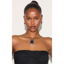 Collier XXL argenté à pierre au centre, Argenté