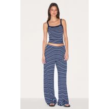 Pantalon large bleu marine à rayures, Bleu Marine