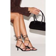 Sandales pointure large noires à lacets et talon bas, Noir
