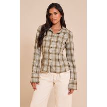 Chemise ajustée verte à carreaux, Vert