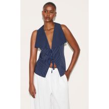 Gilet en coton rayé bleu indigo, Bleu
