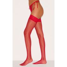 Bas en résille rouge et dentelle, Rouge