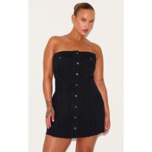 Plus Robe moulante en jean noir délavé style corset à boutons, Noir