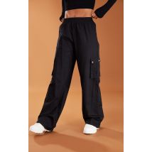 Pantalon cargo large noir à taille haute, Noir